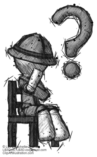 Sketch Explorer Ranger Man Question Mark Concept, Sitting On Chair Thinking #15087