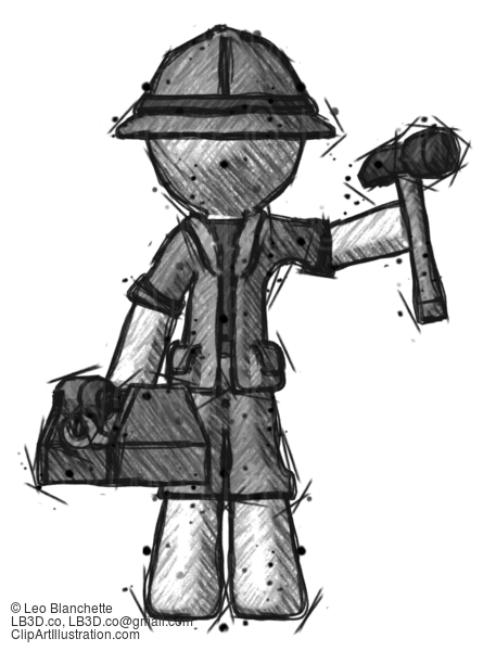 Sketch Explorer Ranger Man Holding Tools And Toolchest Ready To Work #15098