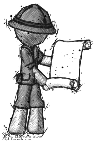 Sketch Explorer Ranger Man Holding Blueprints Or Scroll #15100