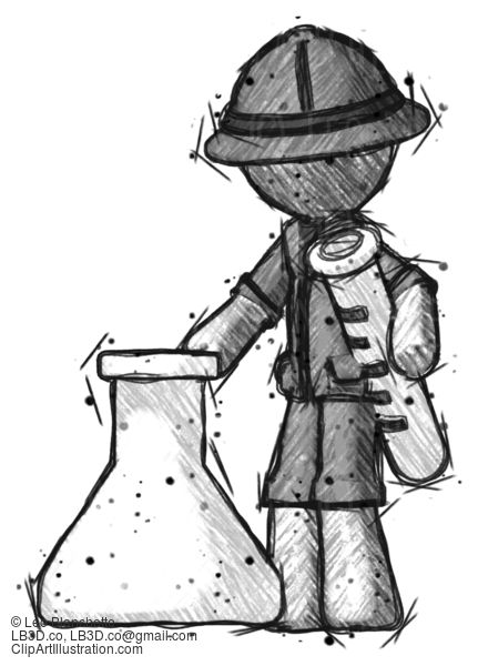 Sketch Explorer Ranger Man Holding Test Tube Beside Beaker Or Flask #15102