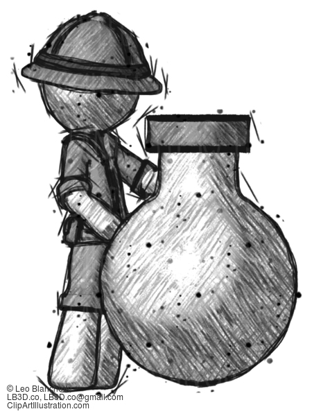 Sketch Explorer Ranger Man Standing Beside Large Round Flask Or Beaker #15107