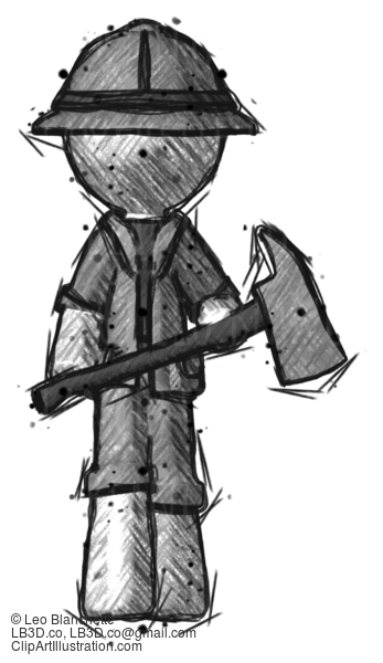 Sketch Explorer Ranger Man Holding Fire Fighter’S Ax #15108