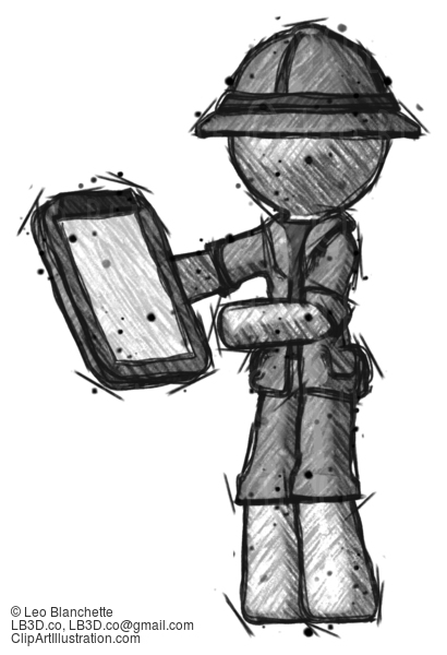 Sketch Explorer Ranger Man Reviewing Stuff On Clipboard #15114