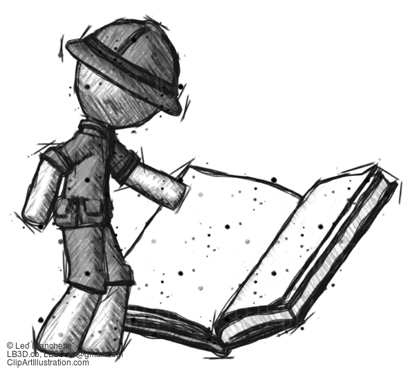 Sketch Explorer Ranger Man Reading Big Book While Standing Beside It #15116