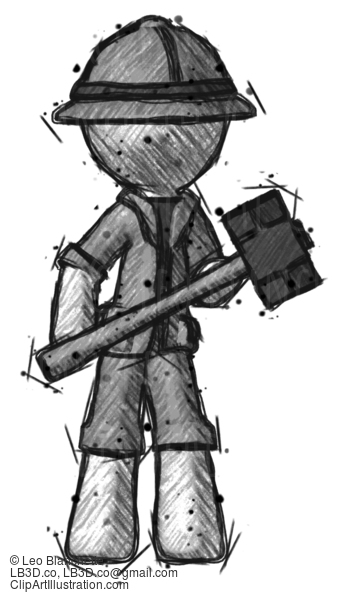 Sketch Explorer Ranger Man With Sledgehammer Standing Ready To Work Or Defend #15124