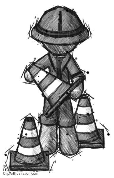 Sketch Explorer Ranger Man Holding A Traffic Cone #15134