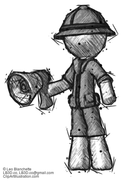 Sketch Explorer Ranger Man Holding Megaphone Bullhorn Facing Right #15144