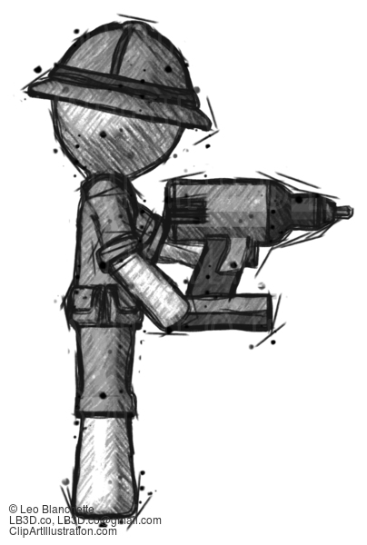 Sketch Explorer Ranger Man Using Drill Drilling Something On Right Side #15152