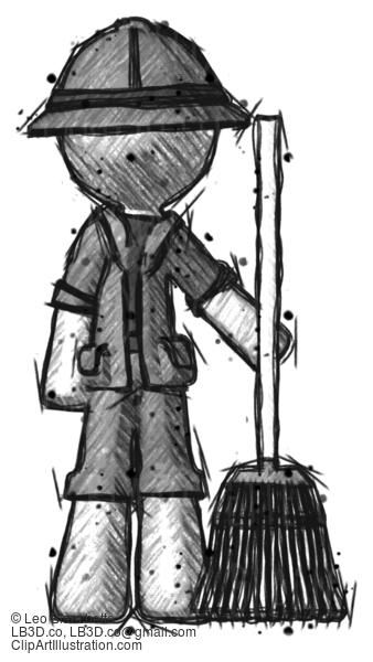 Sketch Explorer Ranger Man Standing With Broom Cleaning Services #15154