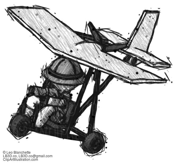 Sketch Explorer Ranger Man In Ultralight Aircraft Top Side View #15167