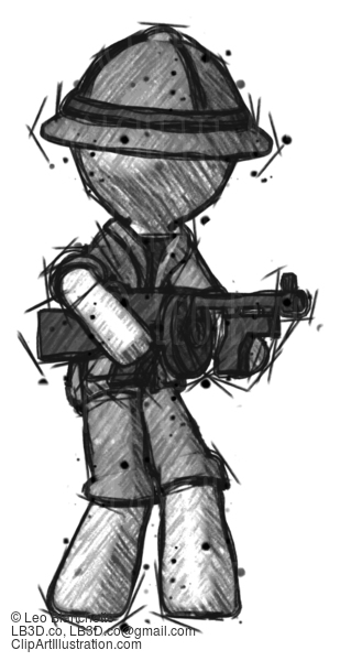 Sketch Explorer Ranger Man Tommy Gun Gangster Shooting Pose #15169