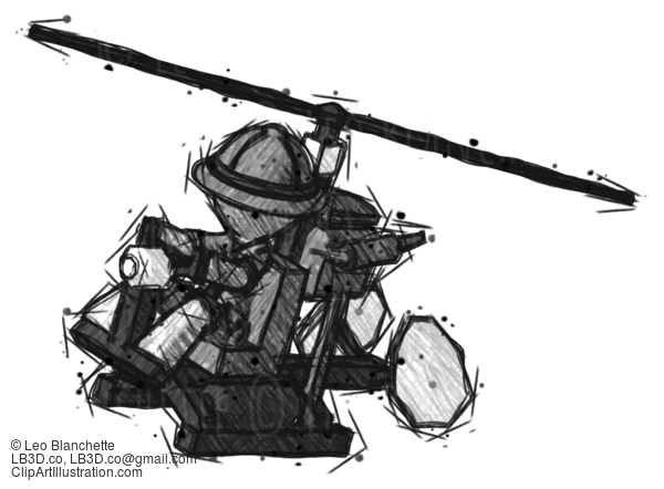 Sketch Explorer Ranger Man Flying In Gyrocopter Front Side Angle Top View #15170