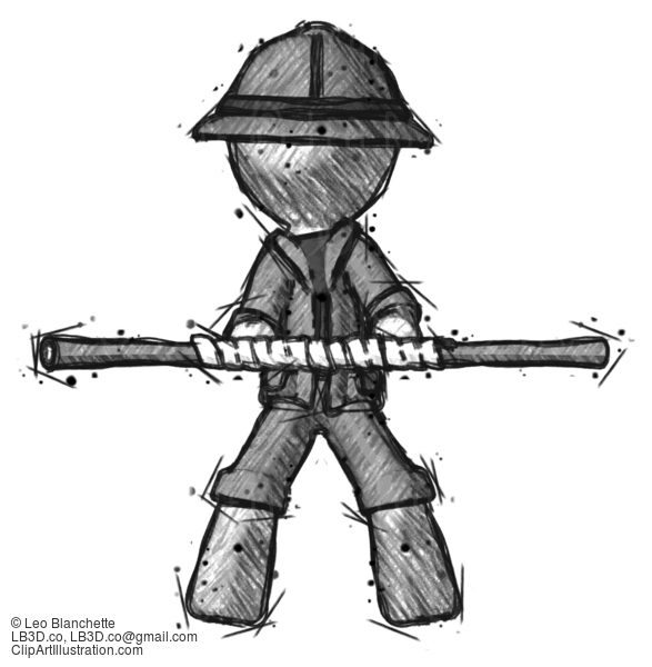 Sketch Explorer Ranger Man Bo Staff Kung Fu Defense Pose #15171