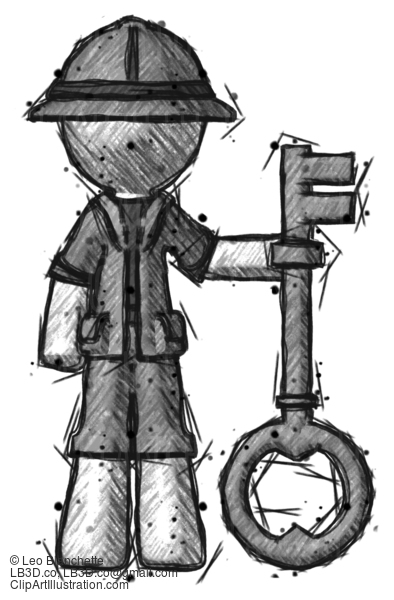 Sketch Explorer Ranger Man Holding Key Made Of Gold #15176