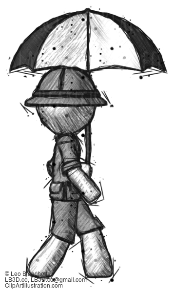 Sketch Explorer Ranger Man Woman Walking With Umbrella #15186