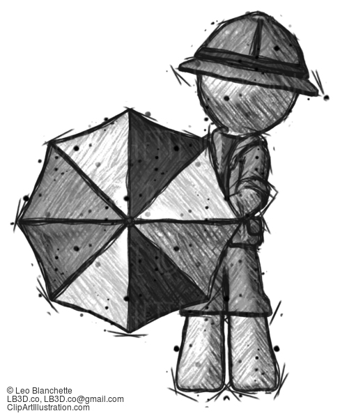 Sketch Explorer Ranger Man Holding Rainbow Umbrella Out To Viewer #15188