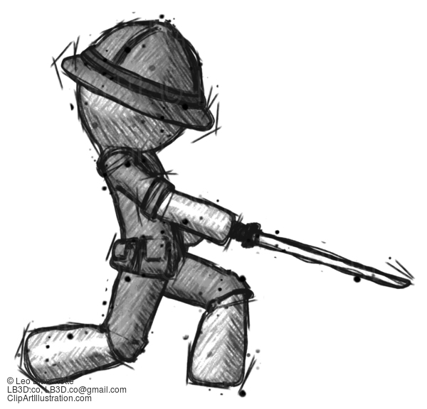 Sketch Explorer Ranger Man With Ninja Sword Katana Slicing Or Striking Something #15195