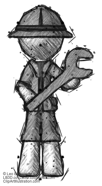 Sketch Explorer Ranger Man Holding Large Wrench With Both Hands #15208