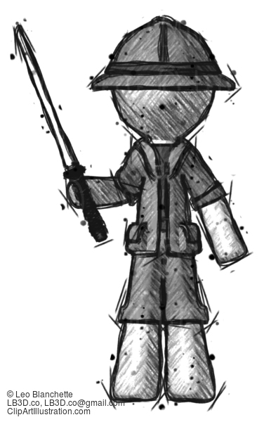 Sketch Explorer Ranger Man Standing Up With Ninja Sword Katana #15212