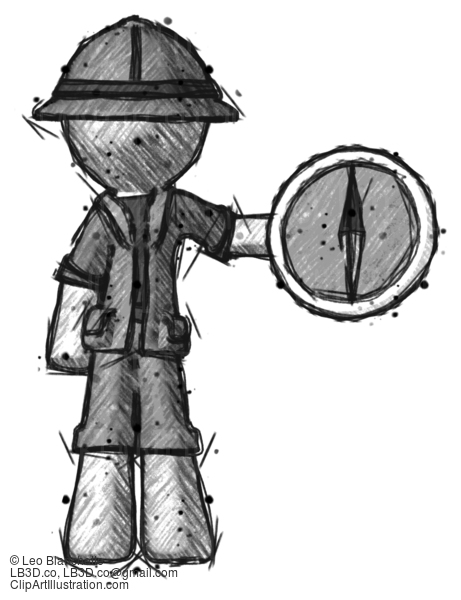 Sketch Explorer Ranger Man Holding A Large Compass #15213