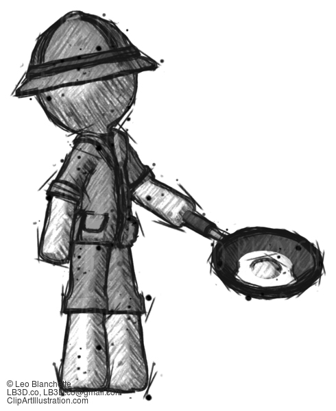 Sketch Explorer Ranger Man Frying Egg In Pan Or Wok Facing Right #15214