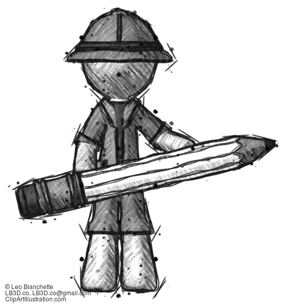 Sketch Explorer Ranger Man Writer Or Blogger Holding Large Pencil #15217