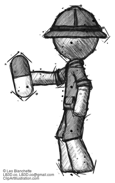 Sketch Explorer Ranger Man Holding Pill Walking To Left #15218