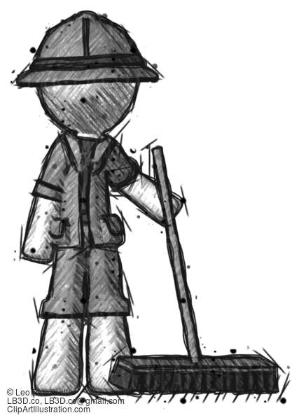 Sketch Explorer Ranger Man Standing With Industrial Broom #15222