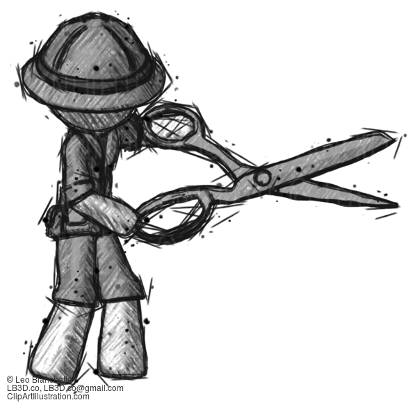 Sketch Explorer Ranger Man Holding Giant Scissors Cutting Out Something #15223