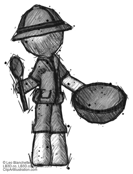 Sketch Explorer Ranger Man With Empty Bowl And Spoon Ready To Make Something #15237