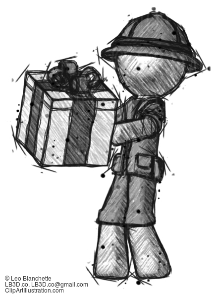 Sketch Explorer Ranger Man Presenting A Present With Large Bow On It #15238