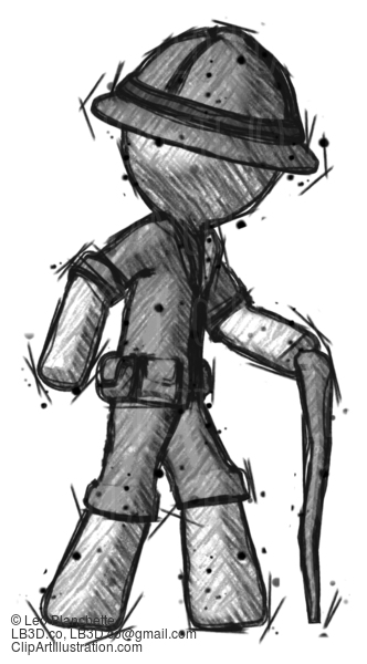 Sketch Explorer Ranger Man Walking With Hiking Stick #15240