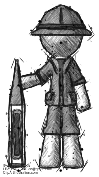 Sketch Explorer Ranger Man Standing With Large Thermometer #15242