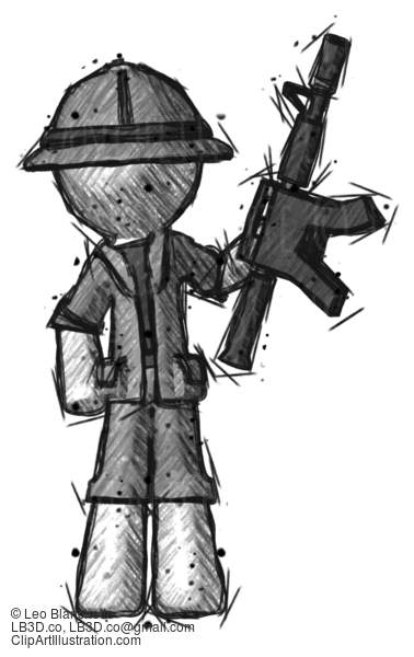 Sketch Explorer Ranger Man Holding Automatic Gun #15247