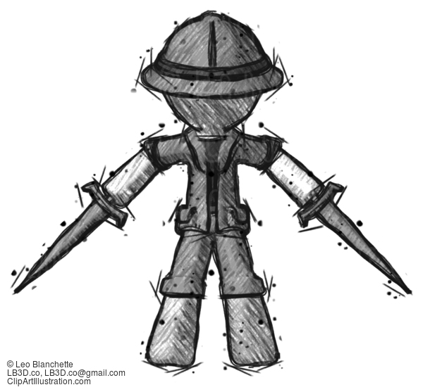 Sketch Explorer Ranger Man Two Sword Defense Pose #15249