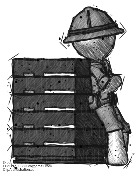 Sketch Explorer Ranger Man Resting Against Server Rack Viewed At Angle #15253