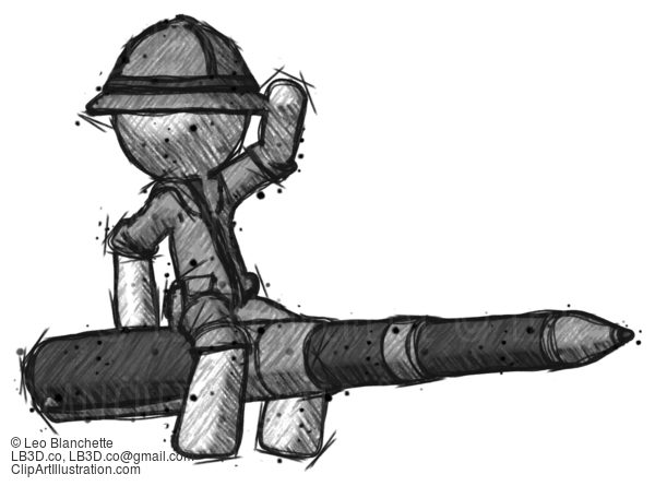 Sketch Explorer Ranger Man Riding A Pen Like A Giant Rocket #15255