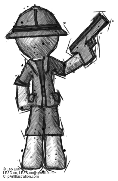 Sketch Explorer Ranger Man Holding Handgun #15262