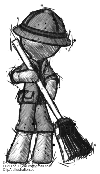 Sketch Explorer Ranger Man Sweeping Area With Broom #15268