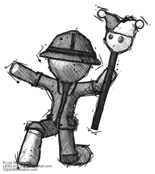 Sketch Explorer Ranger Man Holding Jester Staff Posing Charismatically #15269