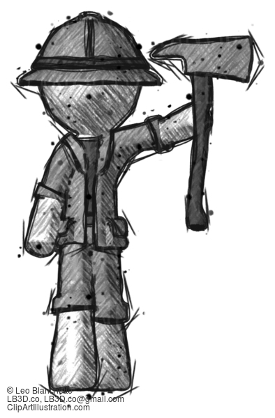 Sketch Explorer Ranger Man Holding Up Firefighter’S Ax #15270