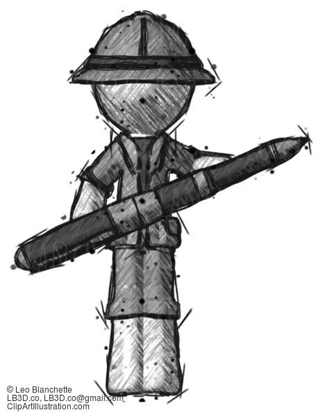 Sketch Explorer Ranger Man Posing Confidently With Giant Pen #15274