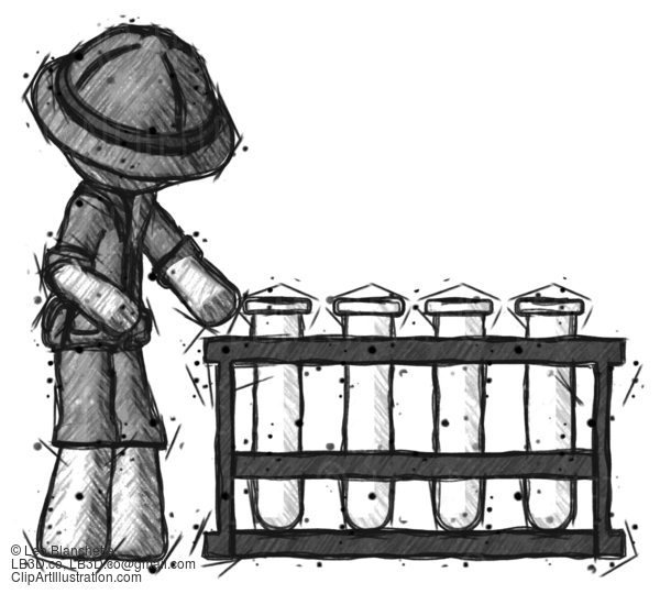 Sketch Explorer Ranger Man Using Test Tubes Or Vials On Rack #15278