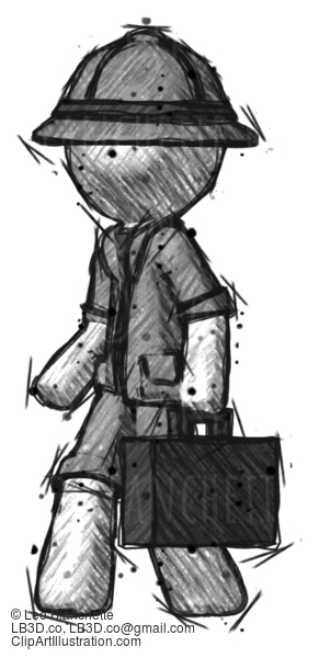 Sketch Explorer Ranger Man Walking With Briefcase To The Left #15280