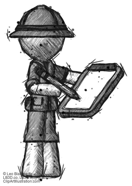 Sketch Explorer Ranger Man Using Clipboard And Pencil #15282