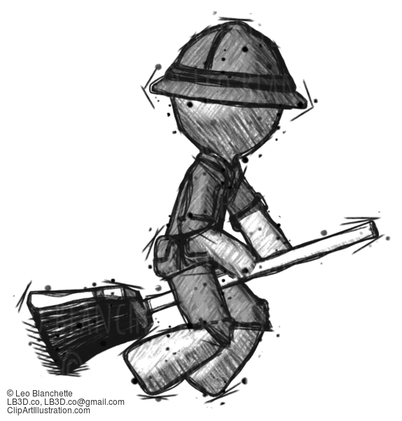 Sketch Explorer Ranger Man Flying On Broom #15286