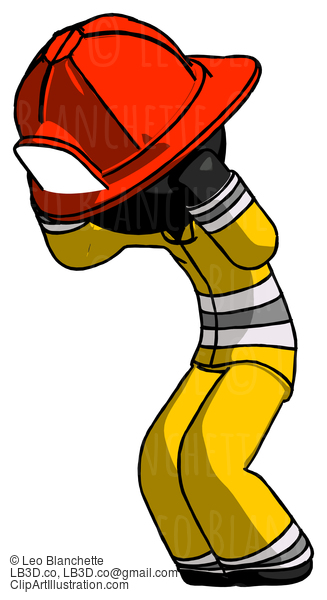 Black Firefighter Fireman Man With Headache Or Covering Ears Turned To His Left #13491