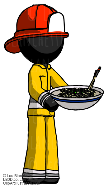 Black Firefighter Fireman Man Holding Noodles Offering To Viewer #13498