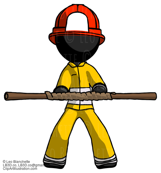 Black Firefighter Fireman Man Bo Staff Kung Fu Defense Pose #13505