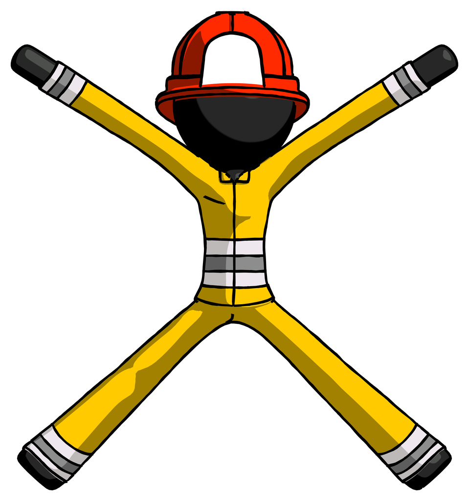 Black Firefighter Fireman Man with arms and legs stretched out